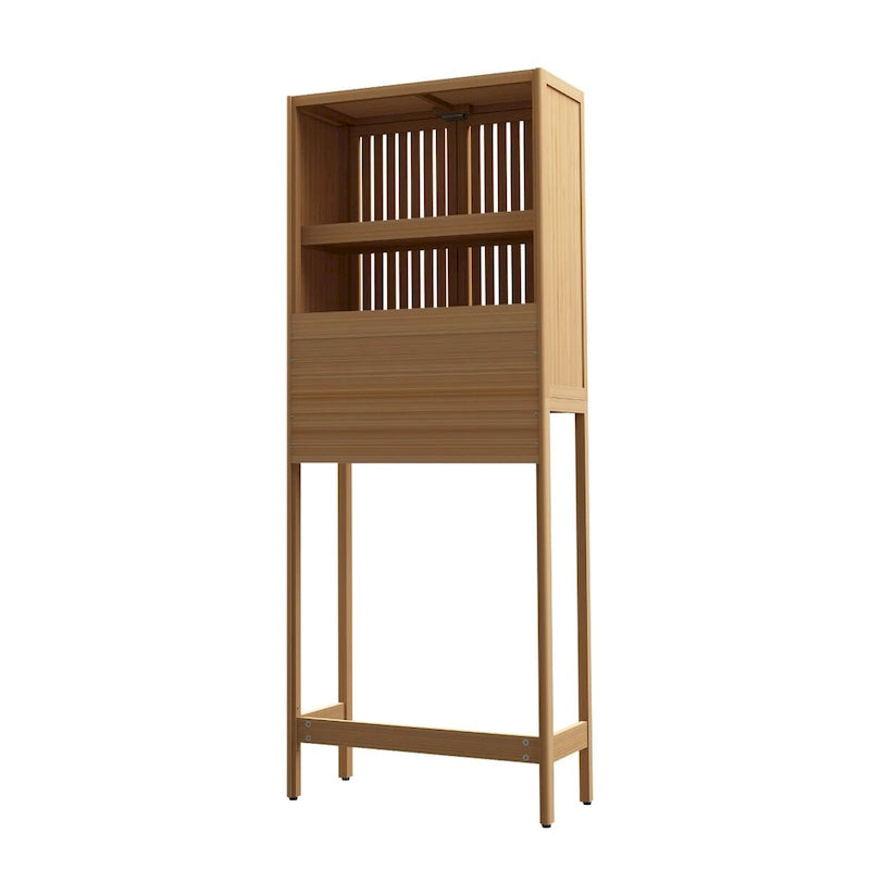 Meuble de rangement WC en bambou avec portes persiennes finition naturelle