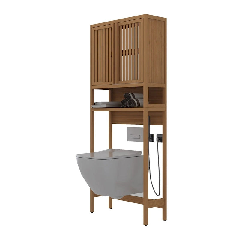 Meuble de rangement WC en bambou avec portes persiennes finition naturelle